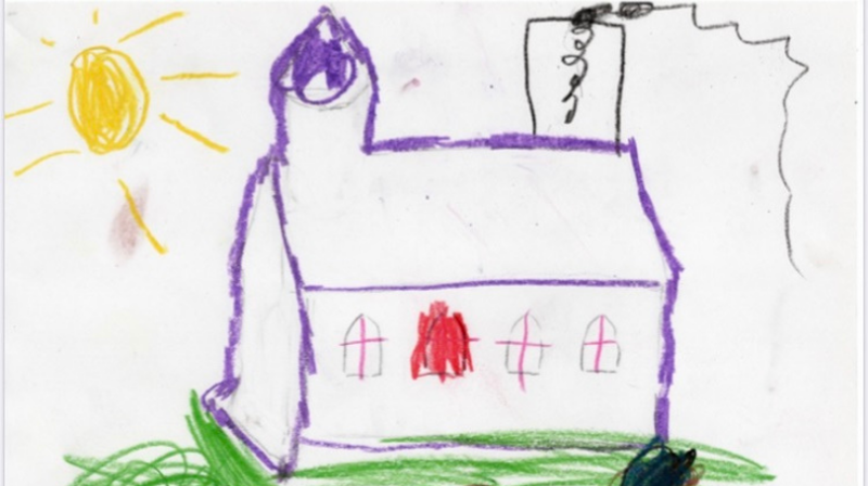 Drømmen om kirke i Sædalen er snart en realitet. Tegning av Silje.