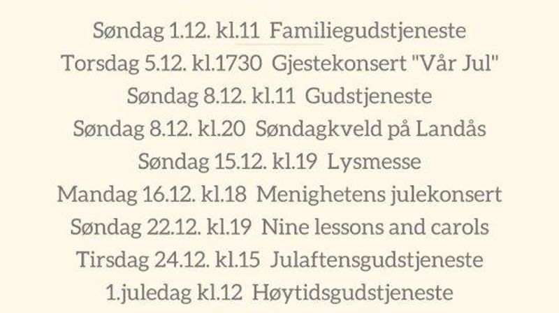 Gudstjenester og arrangementer i Desember 2019