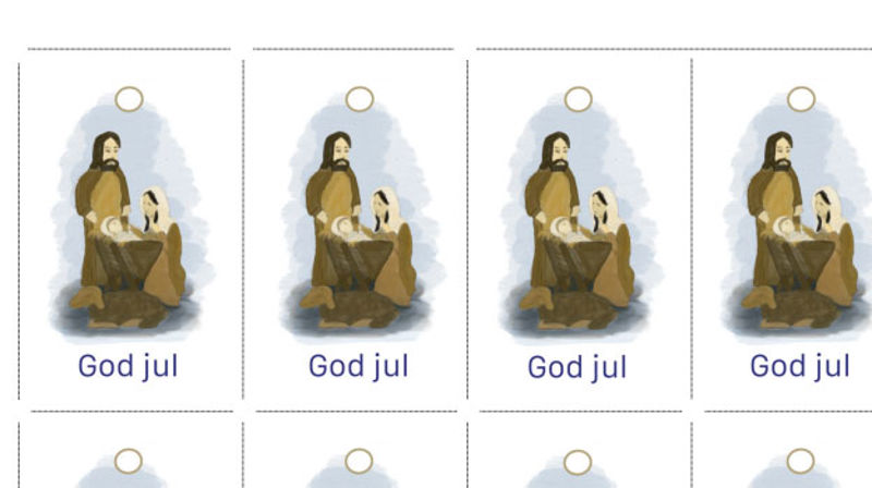 Gavelappene har motiv med inspirasjon fra julekrybben i Søreide kirke