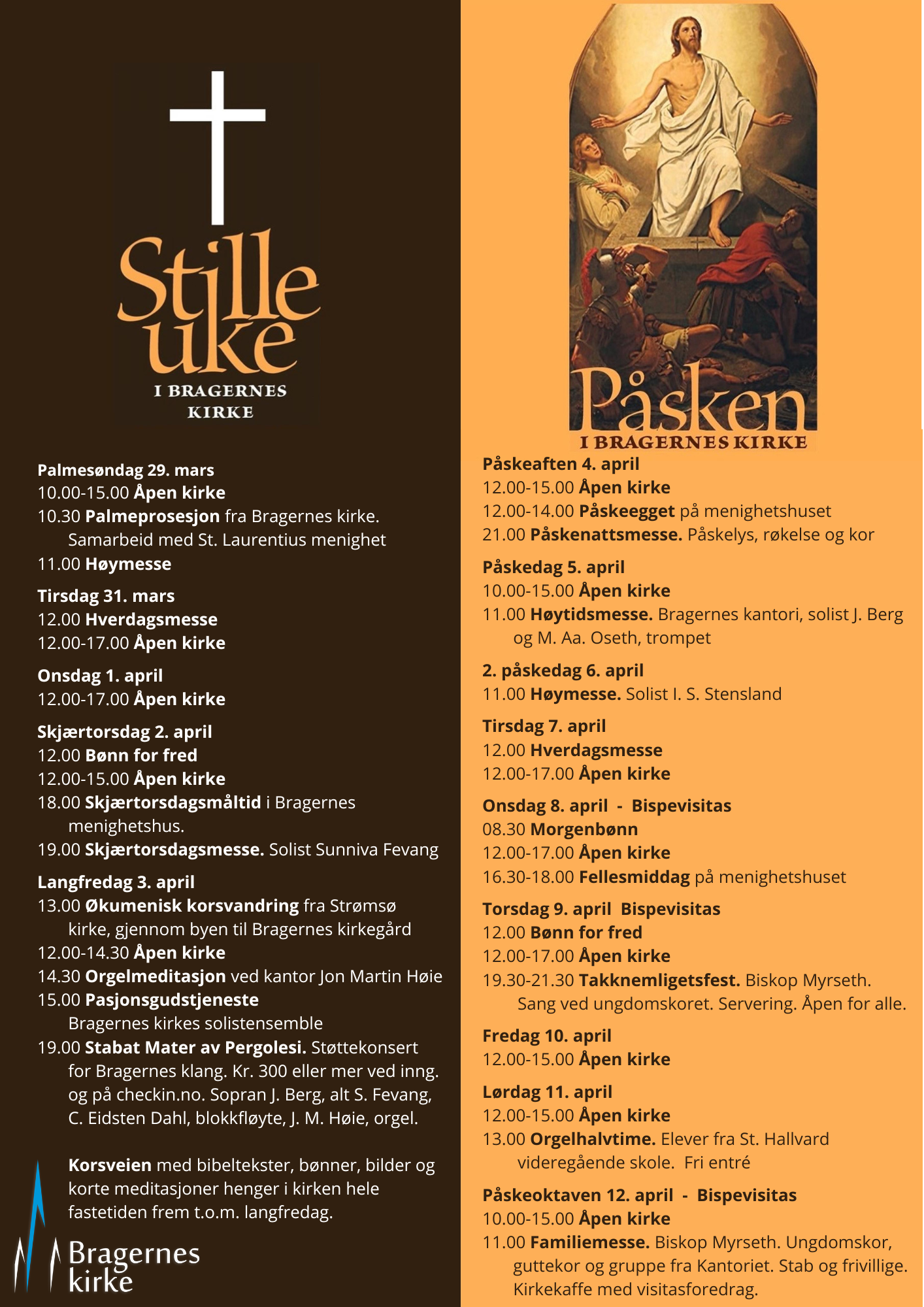 Plakat for Den stille uke og påsken i Bragernes kirke 2026