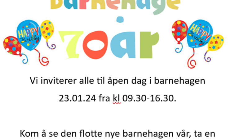 Baltazar barnehage er 70 år! Bli med på feiring!