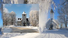 Vinterkledde Frogn og Drøbak kirker. Fotograf: Ivar Ruud Eide.