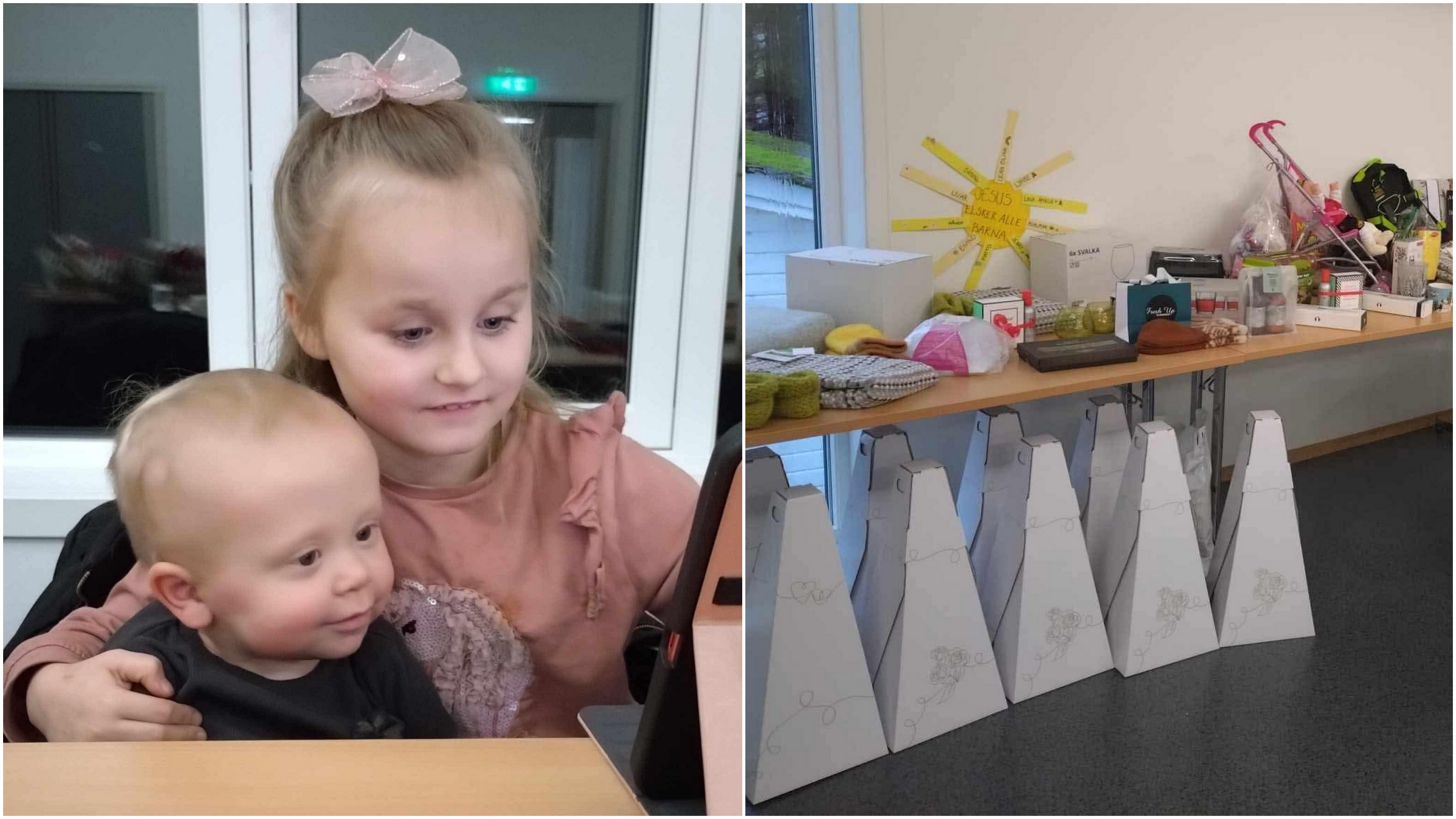 Astrid og Helena, venter på at basaren skal komme i gang.