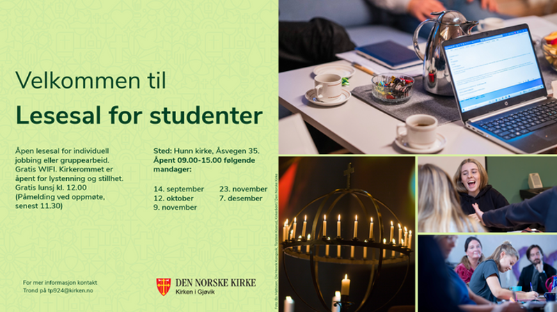Lesesal for studenter i Hunn kirke høsten 2026