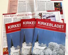 Kirkebladet nr. 4 med det flotte bildet av Nes kirke med frosttrær rundt, tatt av Knut Sterud. 