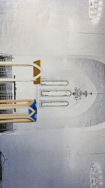 Illustrasjon av den planlagte døpefonten og lesepulten i kirkerommet (bilde: Kirken i Gran 2023).