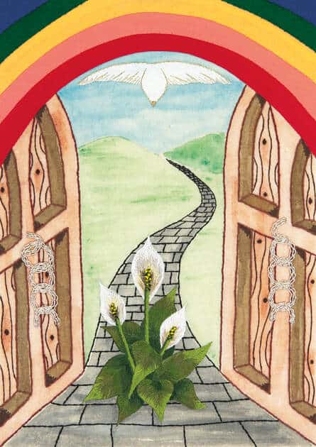 Kunstner: Angie Fox. Angie Fox er en kunstner som broderer og designer liturgiske klær. Hun vokste opp i Norfolk, der hun lærte å strikke og sy av moren. Hun har lært seg nye metoder innenfor håndarbeid og søm hele livet.