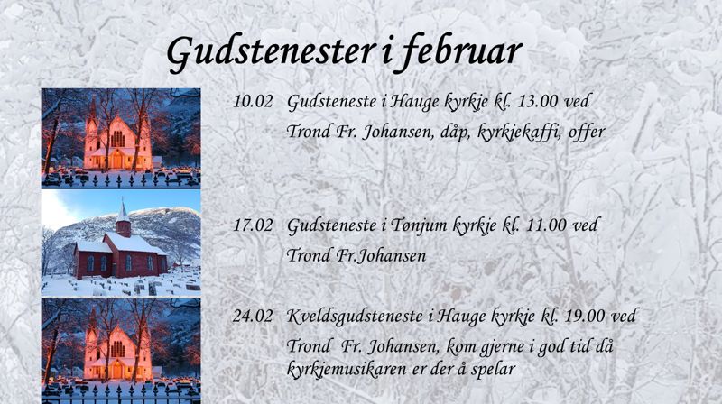 Velkommen til gudstenester i februar