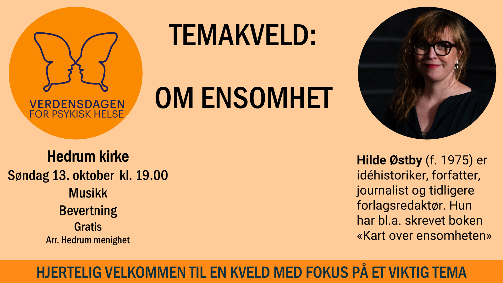 Hilde Østby kommer til temakvelden i Hedrum kirke.