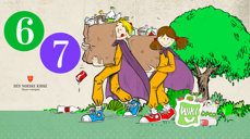 To superhelter med tomflasker i poser, samt vår logo. Tema for superhelltene (vårt trosopplæringstiltak for 6-7-åringer) er pant og plant, fastetid og påske.