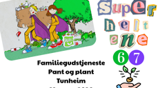 To superhelter som panter og pei hånd med et frø som spirer, samt logo for superheltene og "6"- og "7"-tall. .