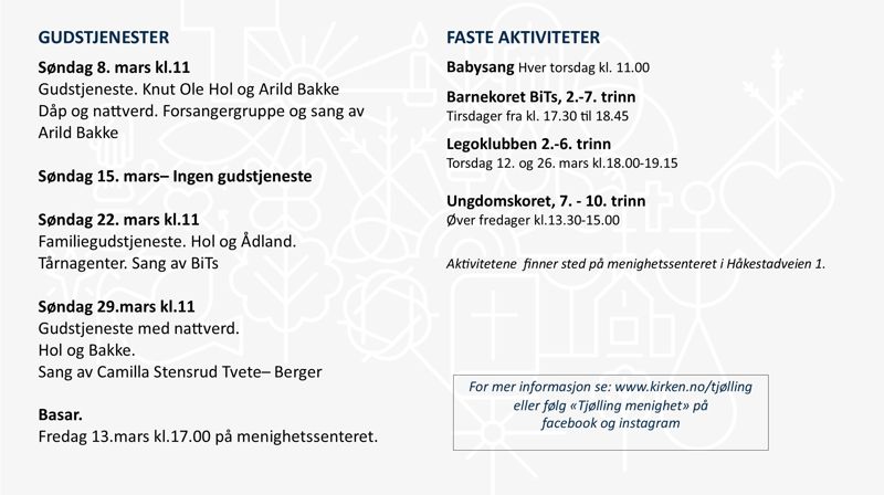 Programoversikt for Tjølling menighet.
