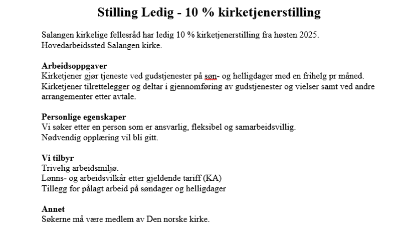 Ledig kirketjenerstilling