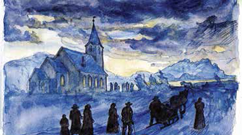 Karl Erik Harrs illustrajon fra "Lyset i mørketida" utgitt i samarbeid med Trygve Hoff