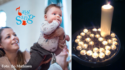 Barn løftes opp, og lys.