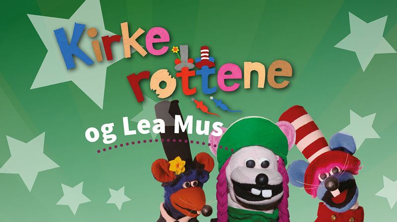 Logo kirkerotter, Vesle, Fredo og Lea mus