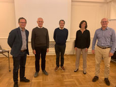 Kirkevergene i G4 er samlet i Bergen. Fra venstre: Robert Wright (Oslo), Kjell Inge Nordgård (Trondheim), Asbjørn VIlkensen (avtroppende Bergen), Mette Svanes (påtroppende Bergen), Rune Skagestad (Stavanger).