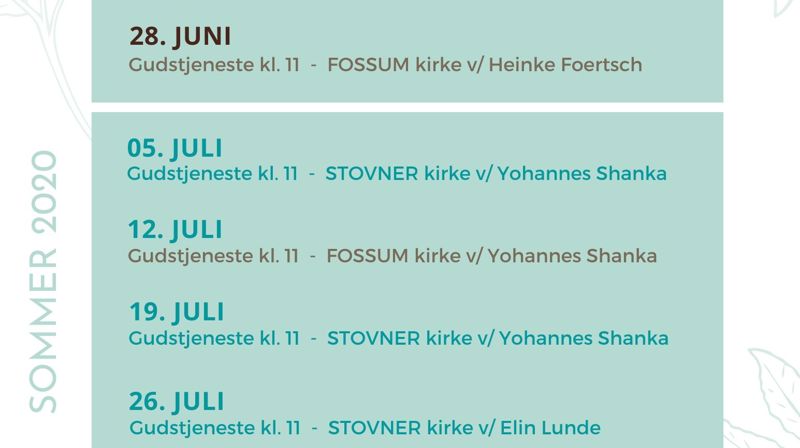 Gudstjenester sommer 2020