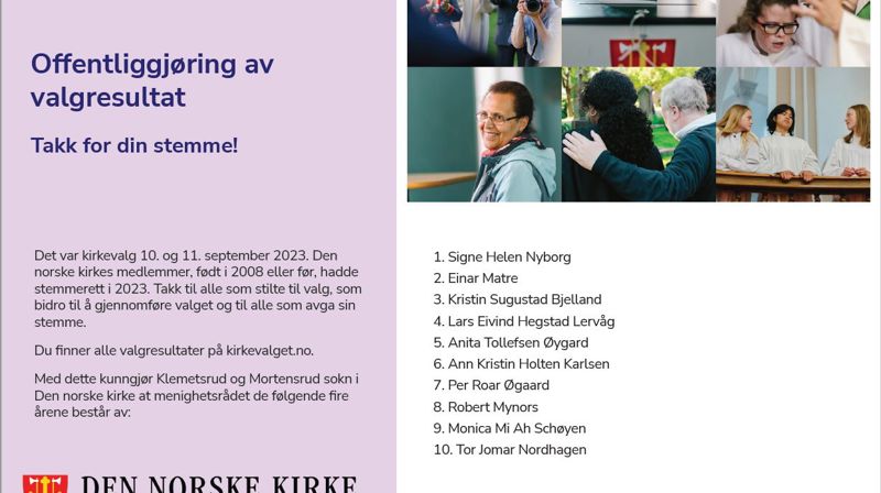 Kirkevalget 2023 - offentliggjøring av valgresultat