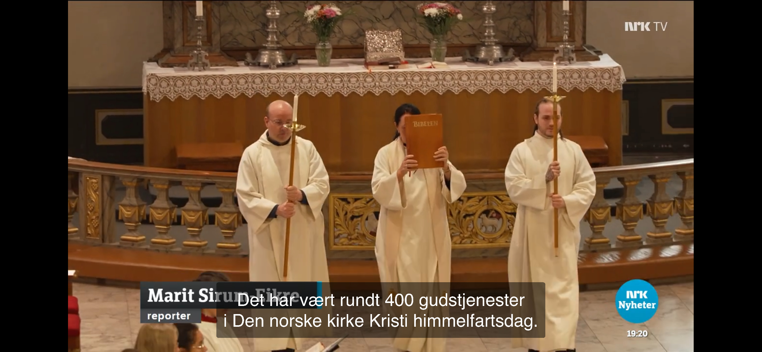 Evangelieprosesjon i Oslo domkirke. Bilde fra NRK-sendingen på Kristi himmelfartsdag 2024