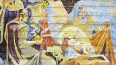 Detalj fra Betlehems-motivet i Oslo domkirkes tak. Malt av Hugo Lous Mohr. Foto: Petter Mohn.