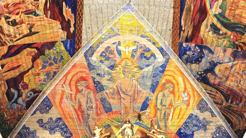 Christ in creation. The background field in the ceiling painting of the Creation Vault in the choir, the eastern nave of the church