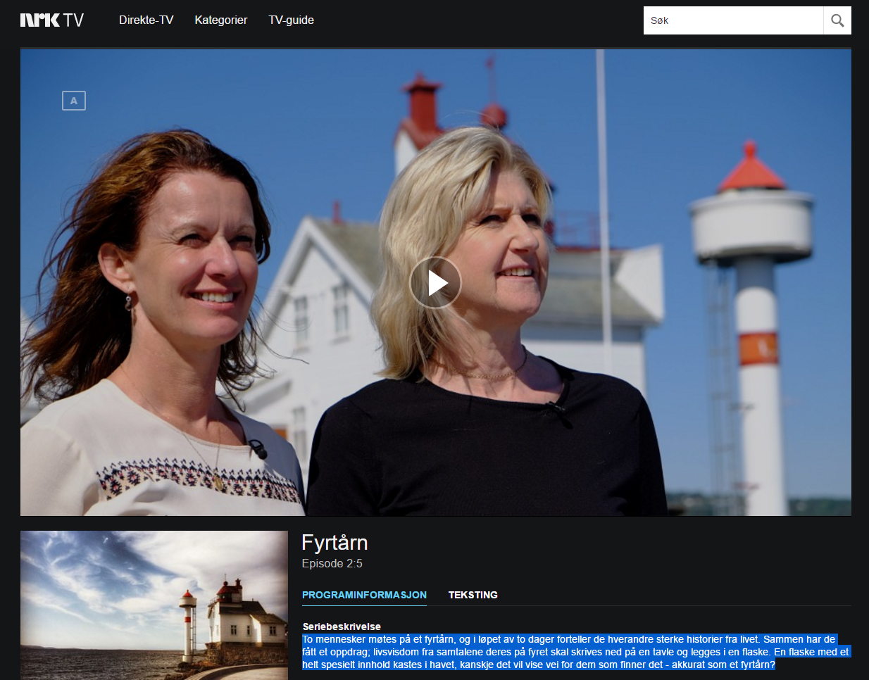 Bilde fra nrk.no og serien «Fyrtårn». Domkirkeprest Elisabeth Thorsen t.v. og Anne Grete Preus t.h.