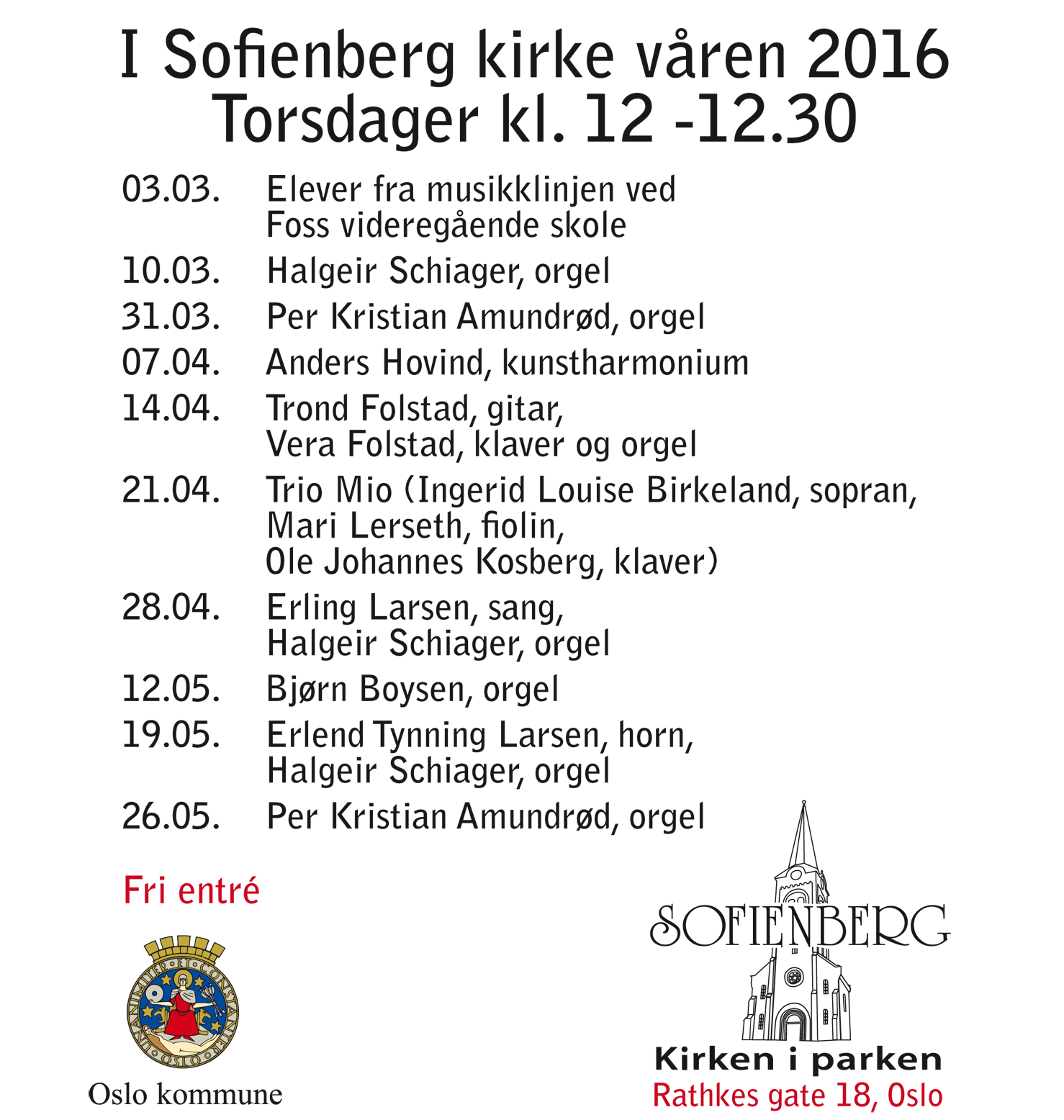 Program for Lunsjkonserter våren 2016