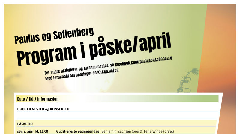 Program i påsken/april