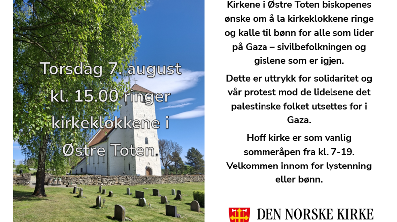 Kirkeklokkene ringer for Gaza - torsdag 7.8 kl. 15.