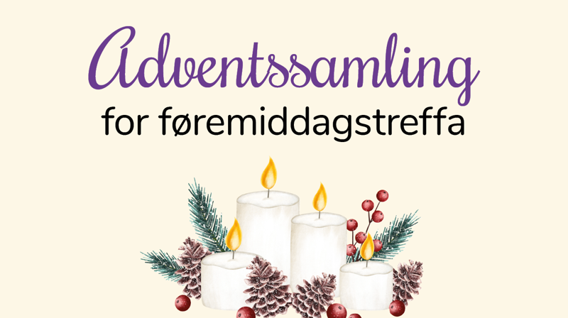 Plakat for treffet med illustrasjon av hvite adventslys og kongler på lys bakgrunn