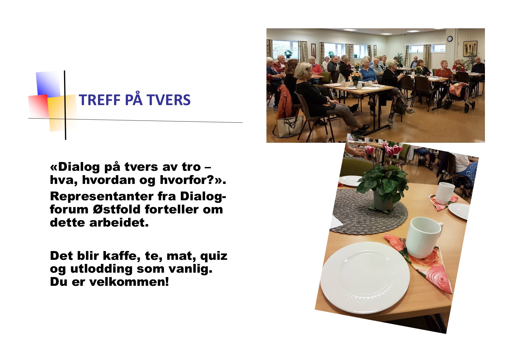 Treff på tvers 5.mai kl. 12.00 i Ekholt kirke