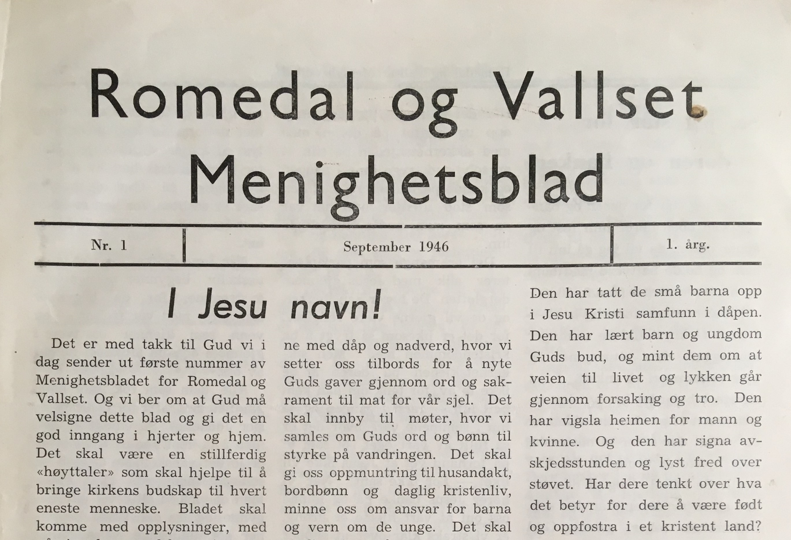 Menighetsblad for Romedal og Vallset