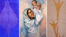 Bilde venstre og høgre: Detalj frå stolaer av Bjørg Hustad - Skyttelvev.no