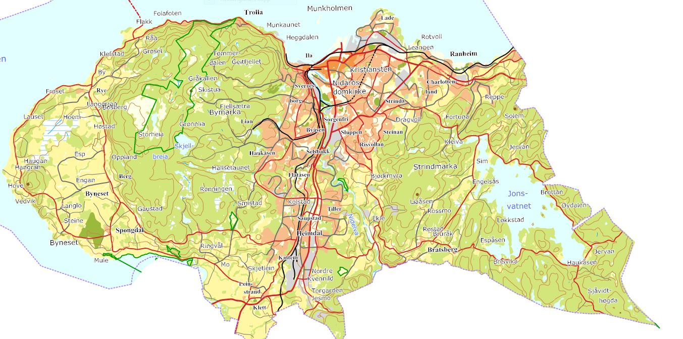 Kart over Trondheim kommune