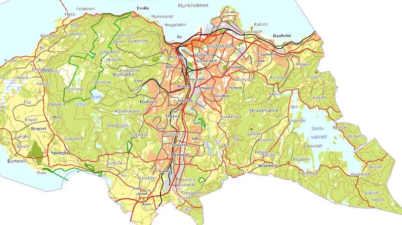 Kart over Trondheim kommune