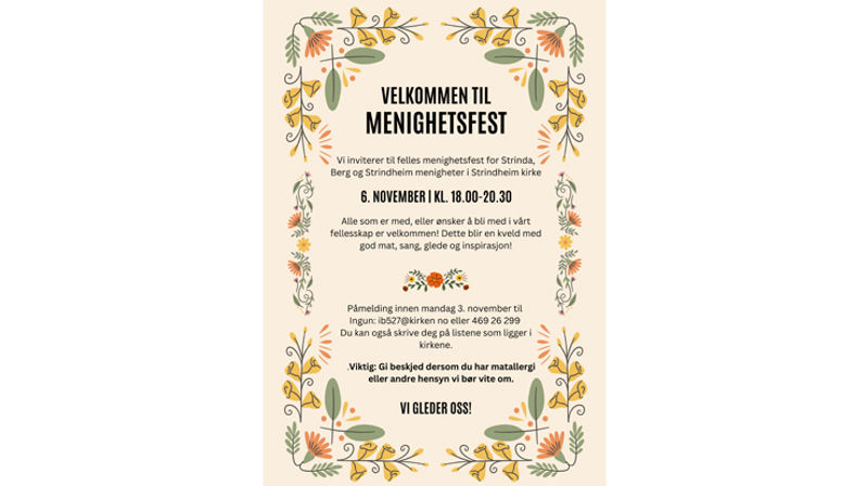 Velkommen til menighetsfest 6. november