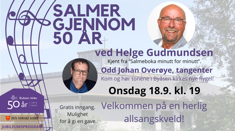 Salmer gjennom 50 år ved Helge Gudmundsen onsdag 18.9. kl. 19!