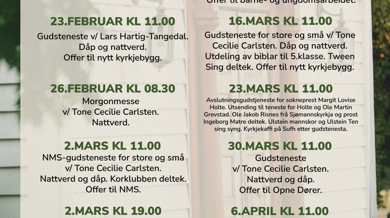 gudstenesteprogram Ulstein kyrkje våren 2025