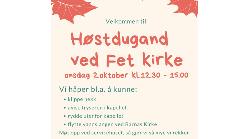 Velkommen til høstdugnad ved Fet kirke