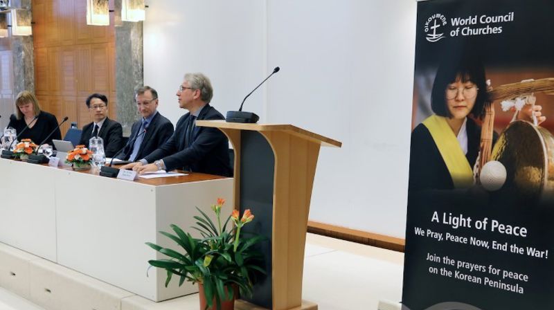 Bønn for Korea: Kampanjen ble lansert 6. februar, med samtidige arrangementer i Sveits (bildet), Sør-Korea og USA. Foto: Ivars Kupcis, WCC (Kirkenes Verdensråd)