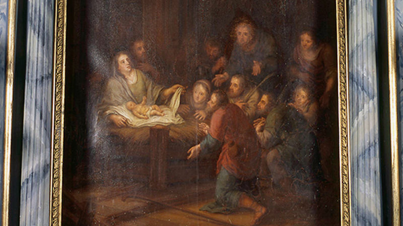 Alterbildet "Hyrdenes tilbedelse" i Klæbu kirke, malt av Johan Jørgen Lyng (1756 - 1793).