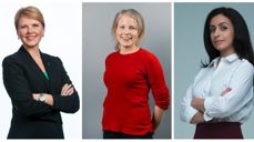 Sett fra venstre: Nestlederne Anne Beathe Tvinnereim (Sp), Kirsti Bergstø (SV) og Hadia Tajik (Ap) er alle troende. Foto: Sp / SV / Ap