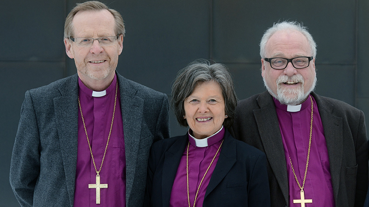 Bispemøtets arbeidsutvalg. Fra venstre: Halvor Nordhaug, Helga Haugland Byfuglien og Atle Sommerfeldt.