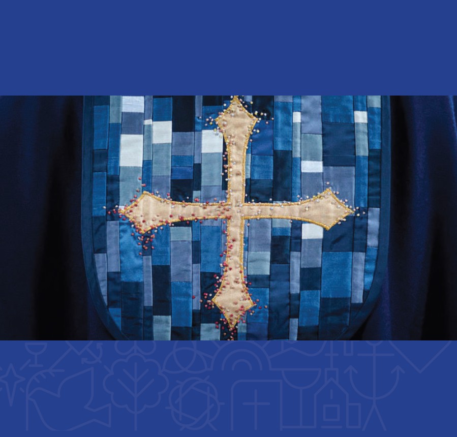 Detalj fra preses sin reisebispekåpe laget av Anita Eriksen Zagury.