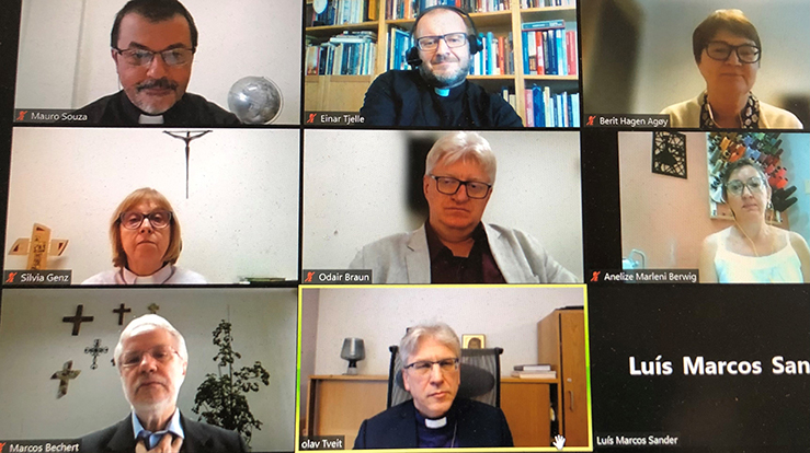 Digitalt møte med fornying av samarbeidsavtale mellom Den norske kirke og Den lutherske kirken i Brasil. (Foto: Kirkerådet)