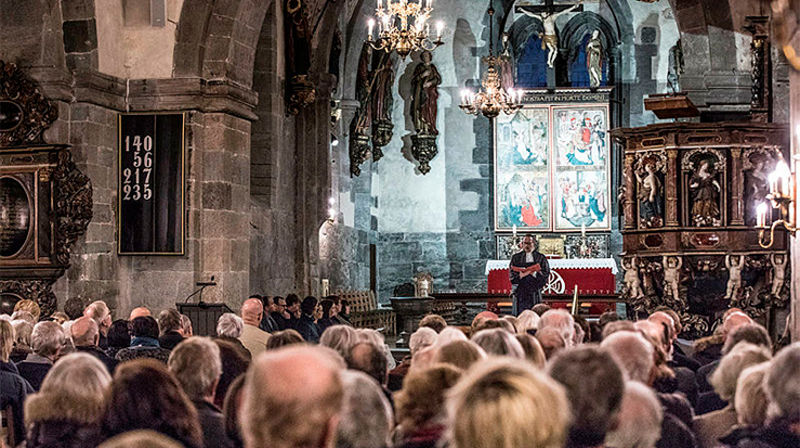 Lutherfestdager i Bergen mars 2017 tysk gudstjeneste anno 1868 i Mariakirken. (Foto: Magnus Skrede)