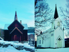 Rollag kirke (t.v) og Veggli kirke tar imot mange kirkegjengere i året. 