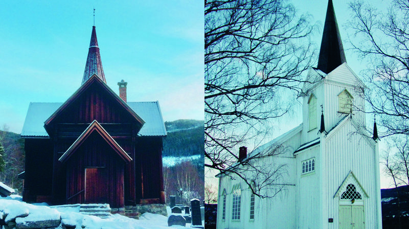 Rollag kirke (t.v) og Veggli kirke tar imot mange kirkegjengere i året.